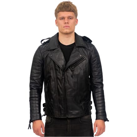Heren slim-fit brando lederen bikerjack met dubbele rits-Caïro