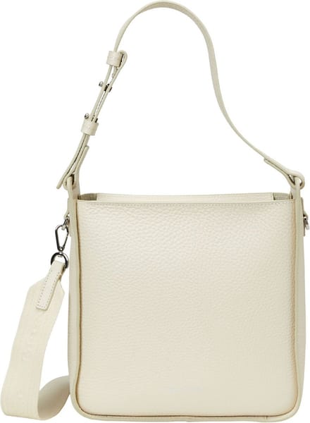 Marc O'Polo Leren Schoudertas Hobo Bag Chalky Sand Crème