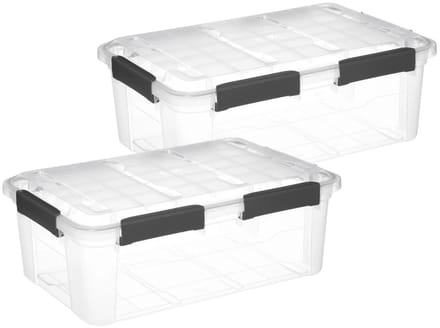 5Five opberg Box met deksel - 2x - Solutions Protect - 32 liter - 58 x 39 x 22 cm - kunststof - transparant - extra stevig