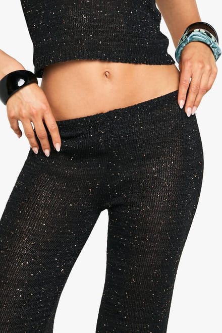boohoo Dames Sequin Knit Sheer Wide Leg Gebreide Broek | Black | Maat: Medium