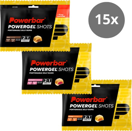 Powerbar Energiegels | Powergel Shots | Combideal - 5x Cola (met cafeïne) 5x Raspberry 5x Orange