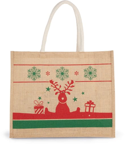 Kimood Shopper met kerstmotieven KI0736 - Natural / Cherry Red - One size