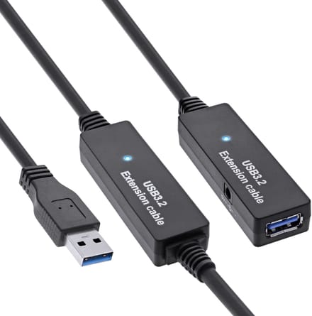 InLine actieve USB naar USB verlengkabel - externe voedingsadapter - USB3.0 - tot 0,9A - 20 meter