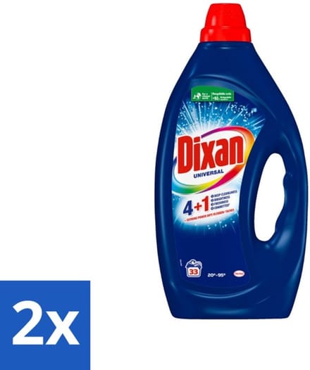 2 x Dixan - Vloeibaar wasmiddel - Universeel - 33 wasbeurten