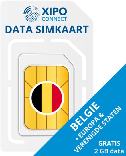 XIPO CONNECT - Data Simkaart België + 2GB Data - 365 Dagen geldig + onbeperkt verlengbaar - Data only simkaart
