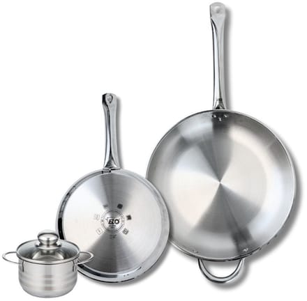 Set van 2 Koekenpannen 24 en 32 cm en 1 braadpan 12 cm Elo Profi Brillant