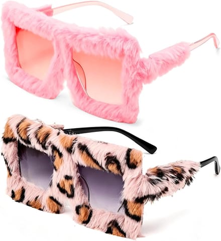 Zonnebril set van 2 - pluche oversized - luipaardpatroon - feestaccessoire voor dames en heren - SnelShoppen