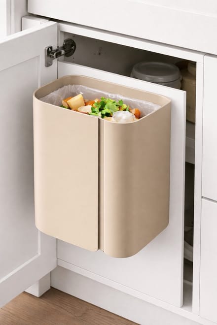 Japandi Ophangbare Prullenbak – Beige Staal, 3L – Handige Wandmontage