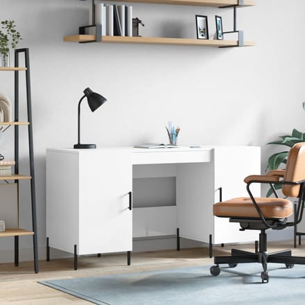 vidaXL - Bureau - 140x50x75 - cm - bewerkt - hout - hoogglans - wit