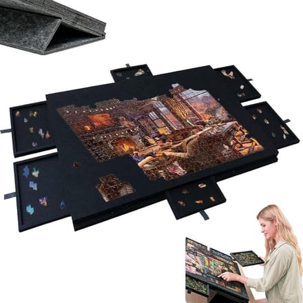 Kantelbare Puzzelplank - Legpuzzelbord met Lades - Puzzels Sorteren Opbergen - Inclusief 6 Sorteerladen - 77cm Breed - Zwart
