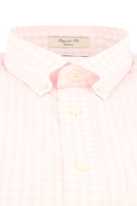 katoenen Gant overhemd korte mouw roze geruit normale fit