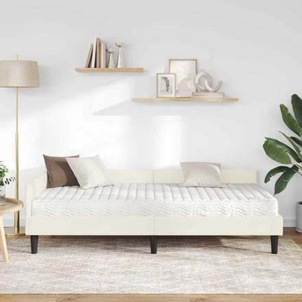 vidaXL - Hoekbedframe - met - Matras - 2 - st - Crème - 90 - x - 190 - cm - Fluweel