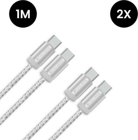 Usb C Kabels - 60W - Usb C naar Usb C - 1 Meter - Usb-C Kabels - Snellader - 480Mb/ps Data - Usb C Oplader - Wit Gevlochten - 2 kabels in verpakking