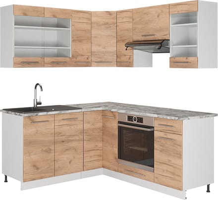 Vicco Hoekkeuken Fame-Line, Goudkleurig Eiken/Wit, 190 x 160 cm, WB Eik