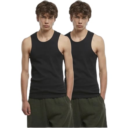 Urban Classics - Ribbed Undershirt 2Pack Tanktop - 4XL - Zwart/Zwart