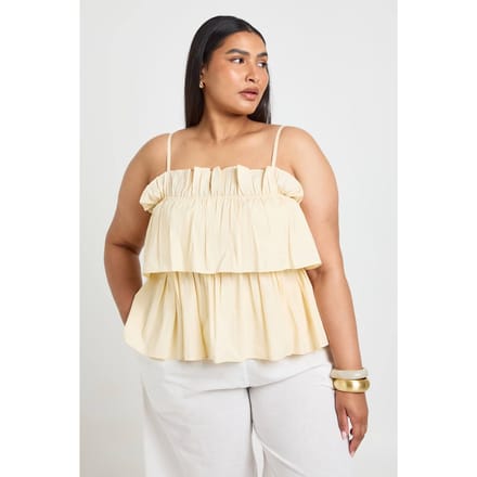 boohoo Dames Plus Gelaagde Gerimpelde Poplin Top | Citroen | Maat: 48