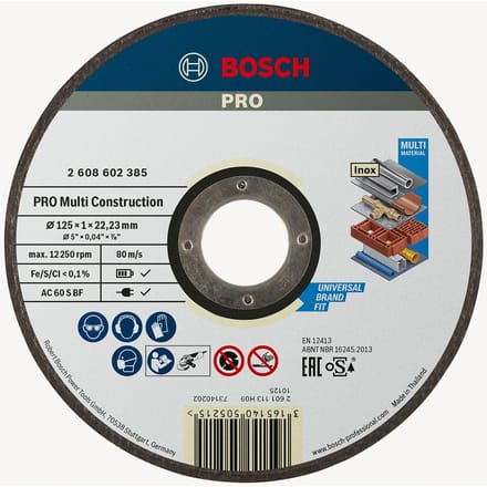 Bosch Accessories ACS 60 V BF 2608602385 Doorslijpschijf recht 125 mm 1 stuk(s) Metaal, RVS, Onedel zwaar metaal, Steen, Marmer, Kunststof