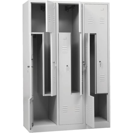 Locker, 6 compartimenten, 6 vakken, Z-deuren, met sokkel, cilinderslot, lichtgrijs
