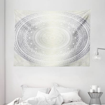 ABAKUHAUS Grijs-wit wandtapijt, medaillonpatroon, 150 x 110 cm, grijs-wit