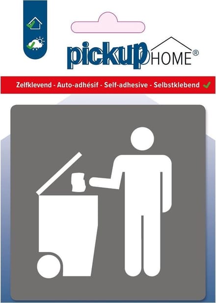 Pickup afvalbak grijs - 90x90 mm Pictogram Route Acryl
