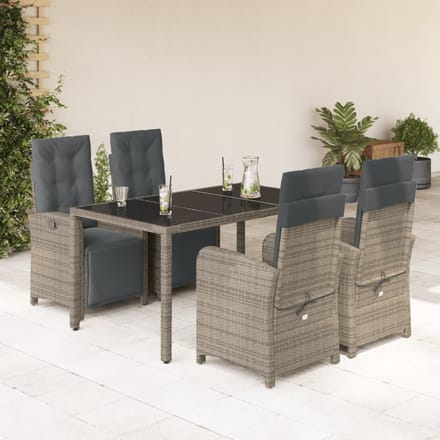 vidaXL - 5-delige - Tuinset - met - kussens - poly - rattan - grijs