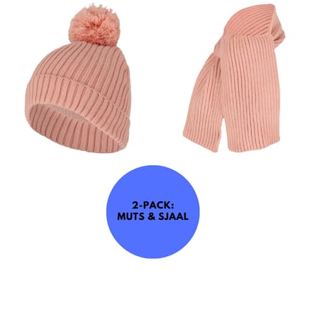 Baby Sjaal & Muts - Set - Ribbed - Licht Roze / 1-2 Jaar