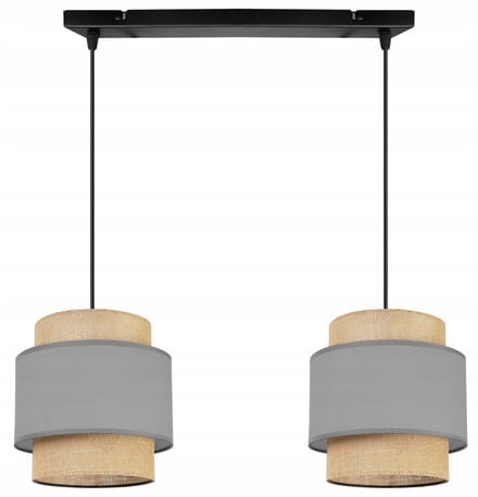 Dubbele Boho Jutelamp - Hanglamp met Stoffen Kap - Zwart/Beige/Grijs