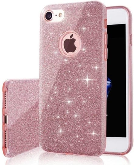 Geschikt voor Apple iPhone 7 - iPhone 8 Backcover - Roze - Glitter Bling Bling - TPU case