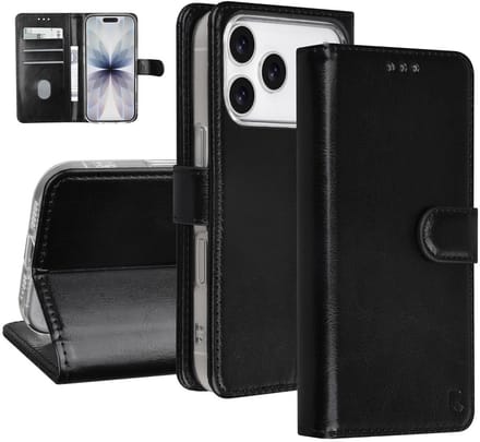 TUNIQ Book type case - iPhone 17 Pro - Zwart - 3 kaarthouders - Magnetische sluiting