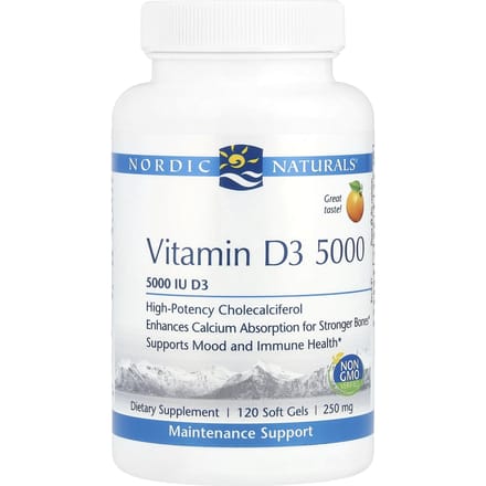 Nordic Naturals, Vitamine D3 5000, Sinaasappel, 5.000IE, 120 softgels