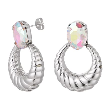 Yehwang Oorbellen Twist met Steen zilver