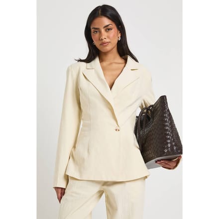 boohoo Dames Linnen getailleerde blazer met wrap-front | Ecru | Maat: 34