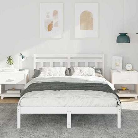 vidaXL - Bedframe - Wit - 135 - x - 190 - cm - Massief - grenenhout