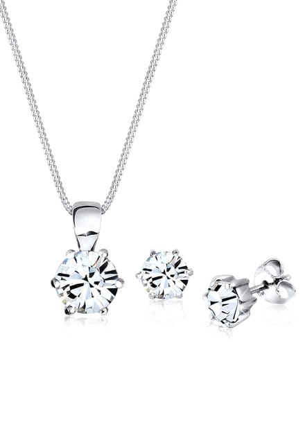 Elli Sieraden Set Klassieke Kristallen 925 Sterling Zilver