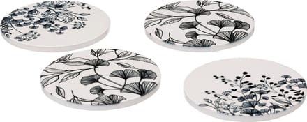 Atmosphera Presentatie schotel - Glas tekening - Set van 4 - Witte bloemen - D10cm