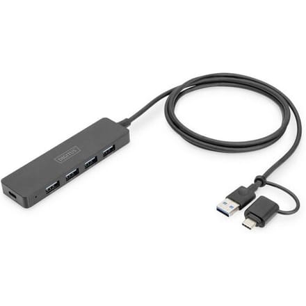Digitus DA-70236 DA-70236 USB-hub 4 poorten USB-A USB 3.0 5 GBit/s Met USB-C stekker Zwart
