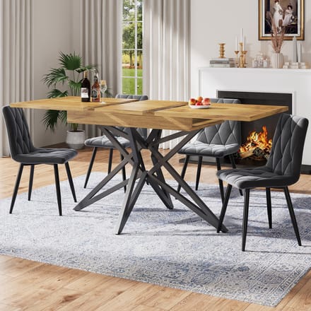 REDOM - Uitschuifbare Eettafel - Stervormige Poten - Modern - MDF En Metaal - Walnoot - 120-160 X 80 X 66,1 Cm