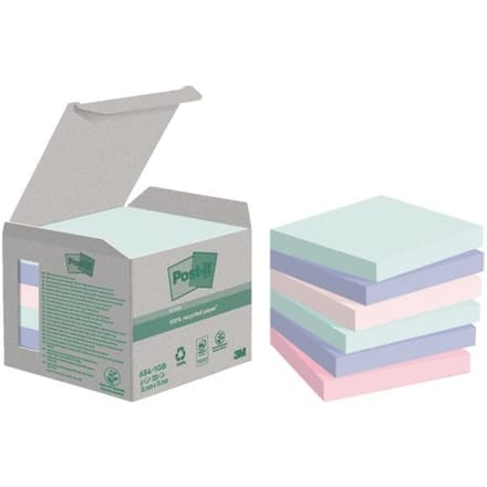 Post-it recycled notes Nature | 100 vel | ft76 x 76 mm | pak van 6 blokken | geassorteerde kleuren