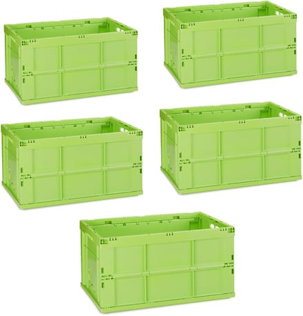 5x transportkrat - professioneel - vouwkrat - universeel - stapelbaar - groen