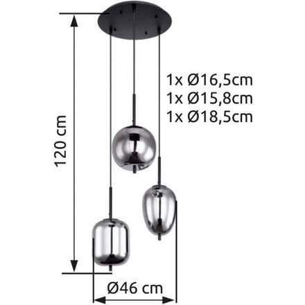Globo - hanglamp - Blacky - zwart - glas smoke glas - Ø 46cm - E14 - 15345-3