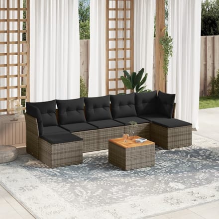 vidaXL - 8-delige - Loungeset - met - kussens - poly - rattan - grijs