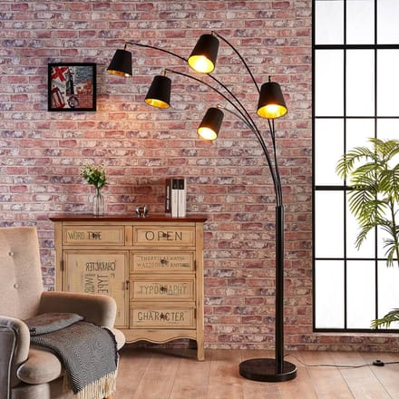 Lindby booglamp Tinne, zwart/goud, marmer, 5-lamps, E14