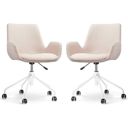 Nolon Nout-Eef Bureaustoelen Set van 2 Beige - Stof - Verstelbaar - Wielen - Wit Onderstel - Lage Armleuning - Modern - Design