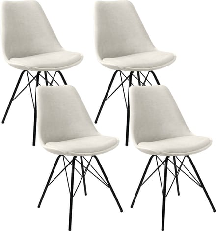 KICK® VELVET Kuipstoelen Wit – Set van 4 – Eetkamerstoelen – Velvet – Zwart Frame