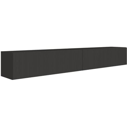 Selsey Veldio – Hangend TV-meubel met geribbelde fronten, 200 cm, zwart