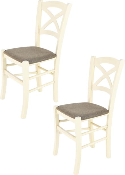 Tommychairs Cross - Eetkamerstoelen - Set van 2 - Wit & Beige - Stof & Hout
