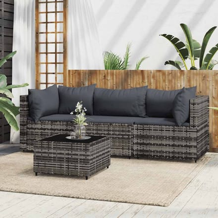 vidaXL - 4-delige - Loungeset - met - kussens - poly - rattan - grijs