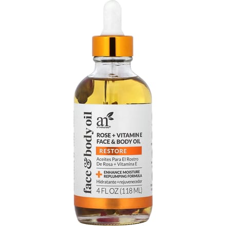 artnaturals, huile pour le visage et le corps, rose + vitamine E, 4 fl oz (118ml) white