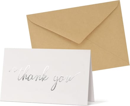 Set van 20 Luxe Bedankkaarten met Kraft Enveloppen | Wit met Zilveren Tekst