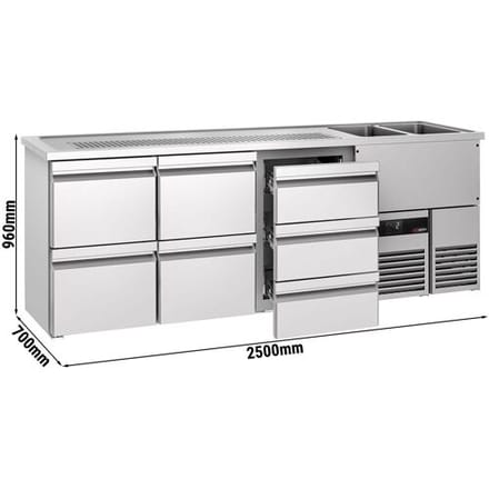 GGM Gastro Biertheke PREMIUM - 2500x700mm - 7 Schubladen Zilver